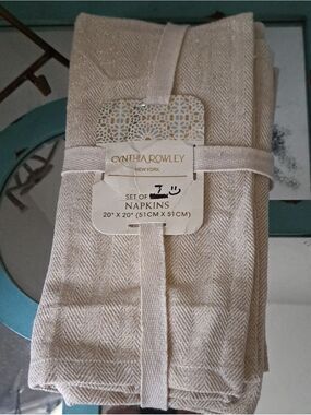 Cynthia Rowley Neutral Herringbone Napkins cotton blend 20x20" rustic minimalist